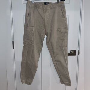 Forever 21 men’s Slim-Fit Drawstring Cargos in tan, size:L